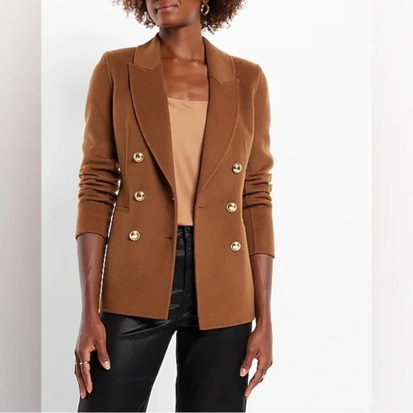 Express Hand Sewn Wool Blend Double Breasted Novelty Button Brown Blazer Jacket - Picture 1 of 15